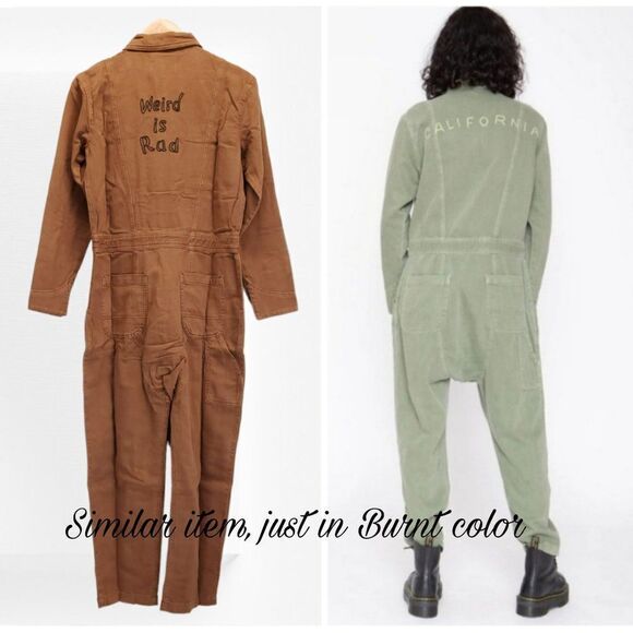 Free People x Sandrine Rose Zip Embroidered Denim Jumpsuit "Weird is Rad" - Picture 10 of 10
